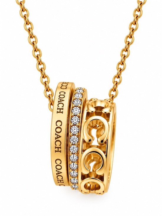 Coach Jewelry - COACH Gold Interlocking Triple Ring Necklace